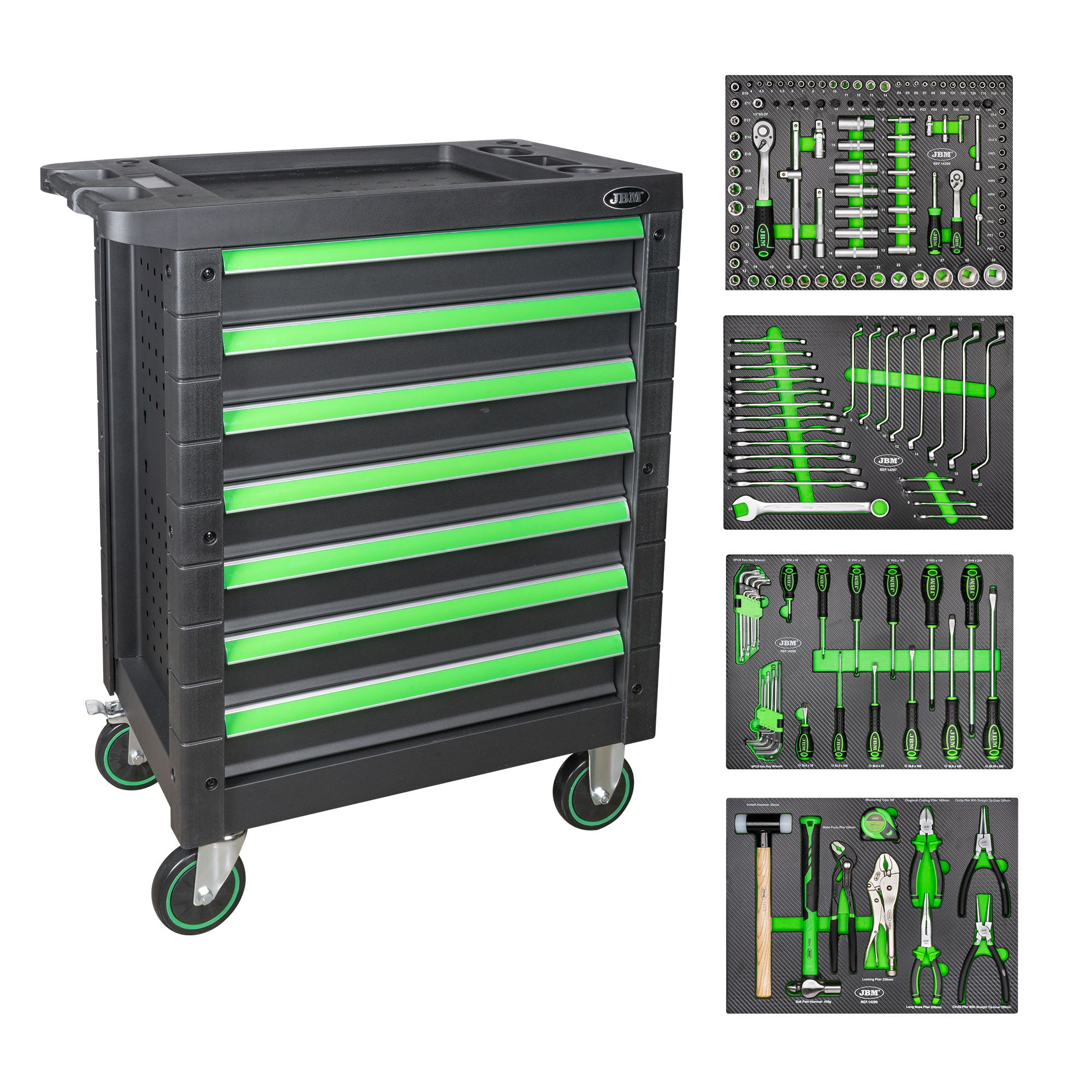 CARRELLO UTENSILI 7 CASSETTI UGUALI VERDE 54553 JBM