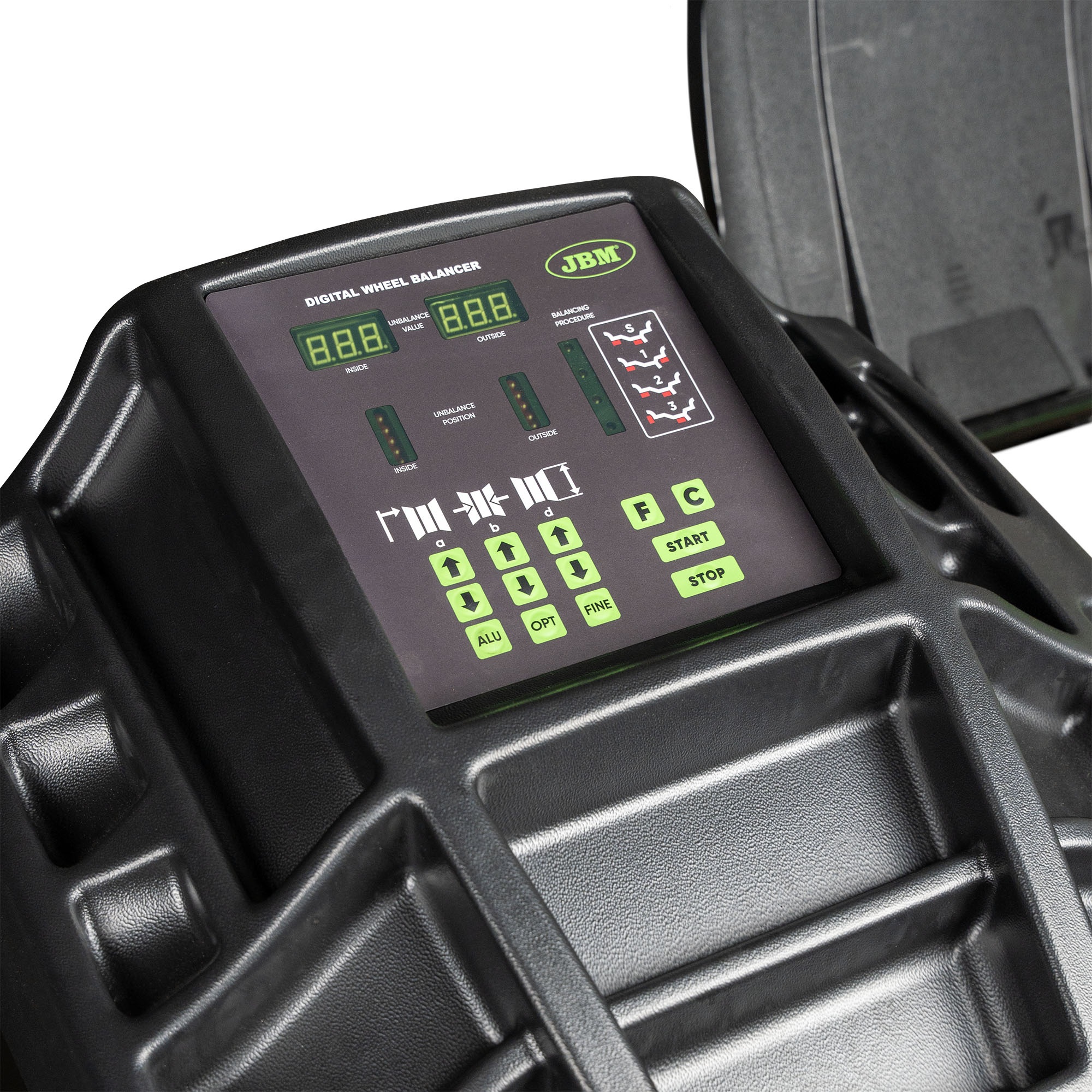 54581 SMONTAGOMME SEMIAUTOMATICO CON BRACCIO OSCILLANTE + 54582 EQUILIBRATRICE DIGITALE JBM + SEDIA UFFICIO