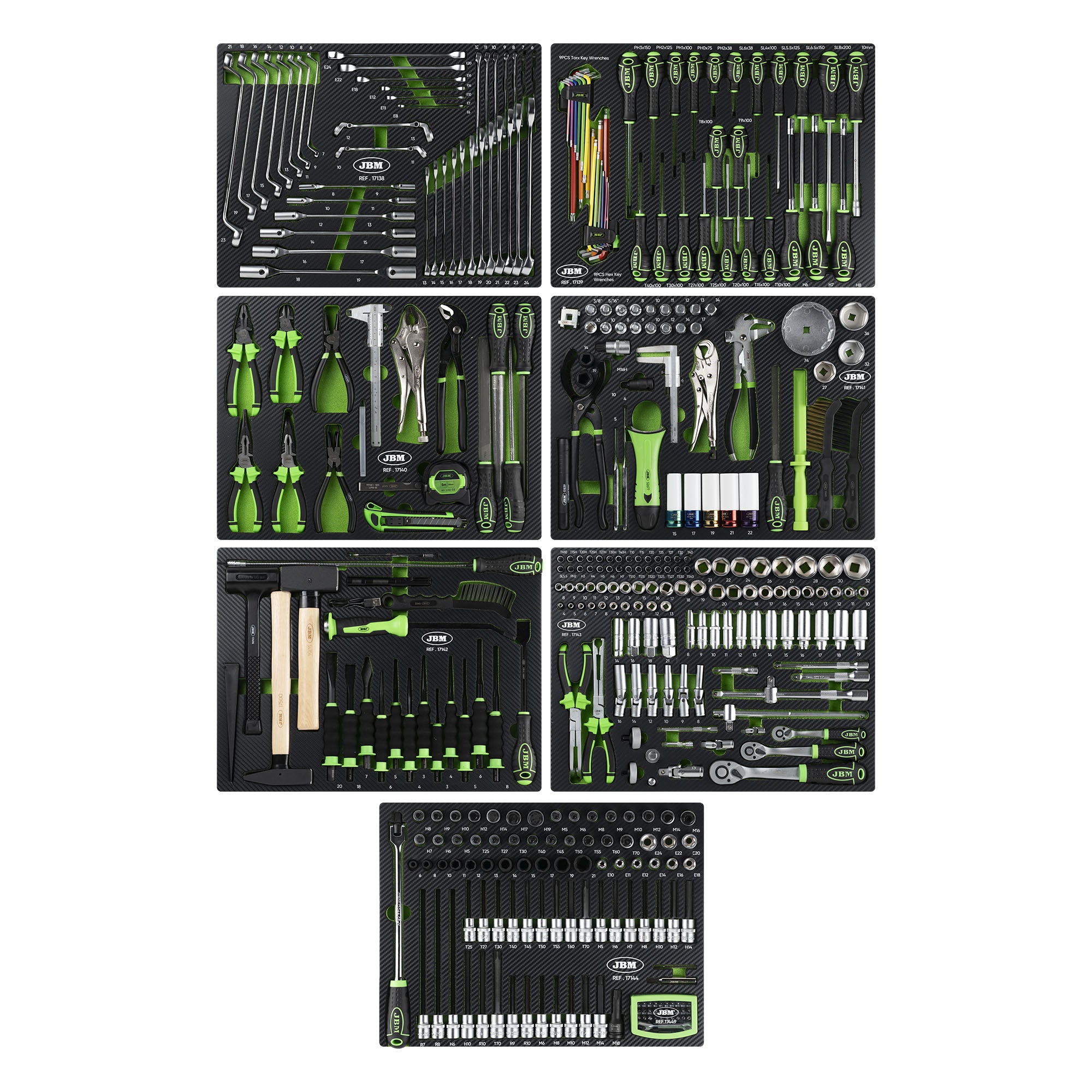 CARRELLO CON 8 CASSETTI VERDE - CON UTENSILI 289 PEZZI 54718 JBM