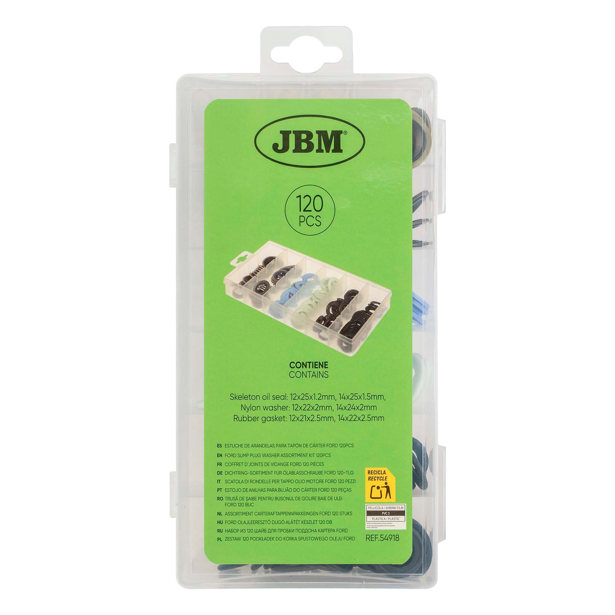 SCATOLA DI RONDELLE PER TAPPO OLIO MOTORE FORD 120 PEZZI 54918 JBM