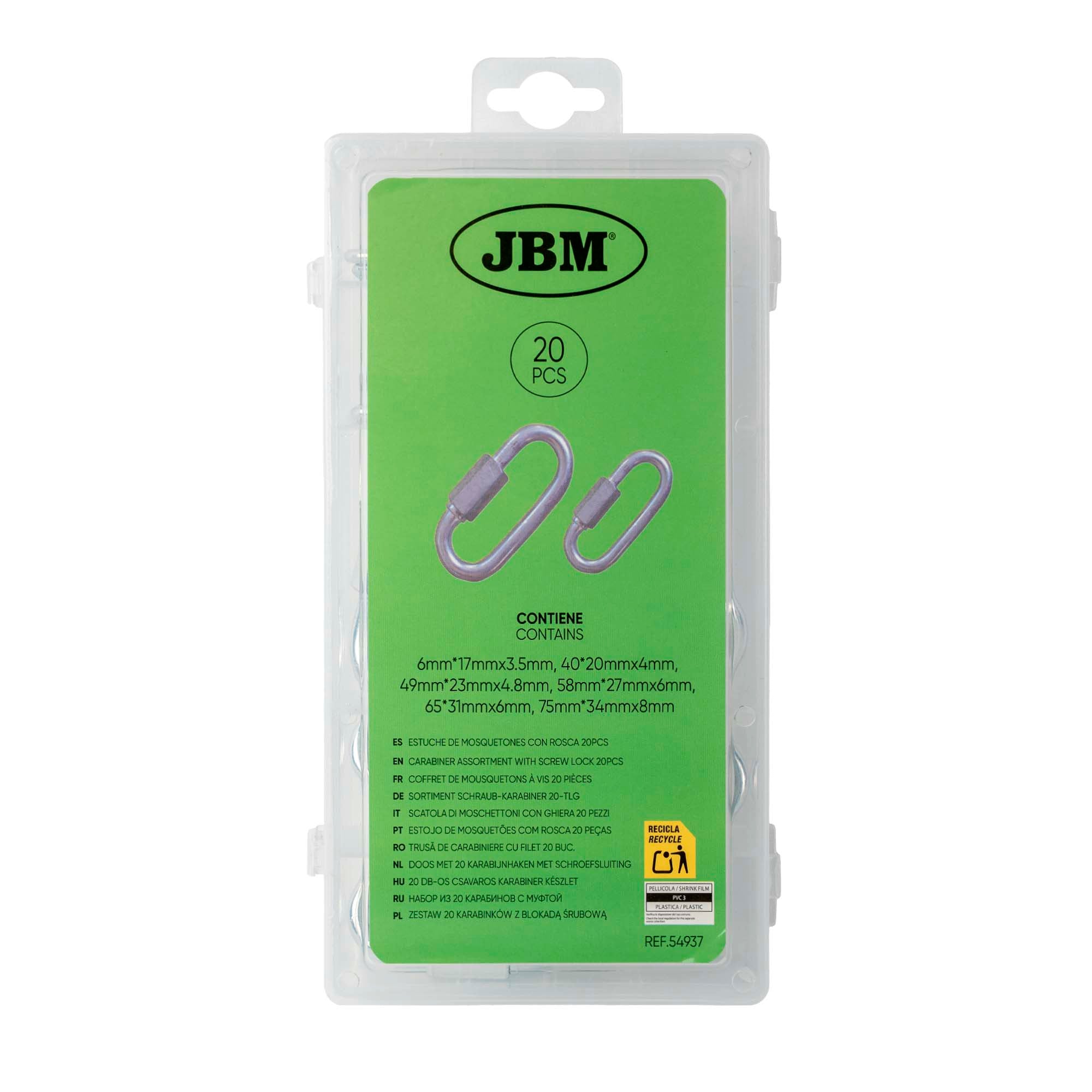 SCATOLA DI MOSCHETTONI CON GHIERA 20 PEZZI 54937 JBM