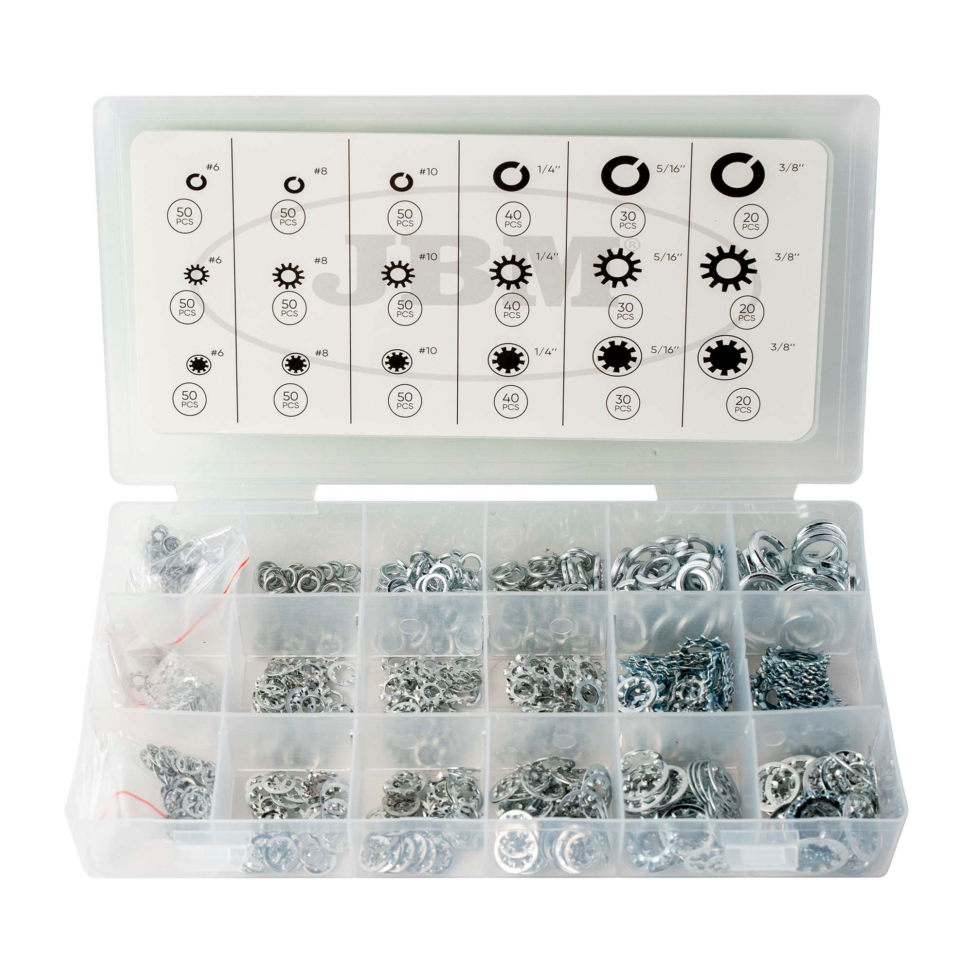 SCATOLA DI RONDELLE GROWER E DENTELLATE 720 PEZZI 54939 JBM