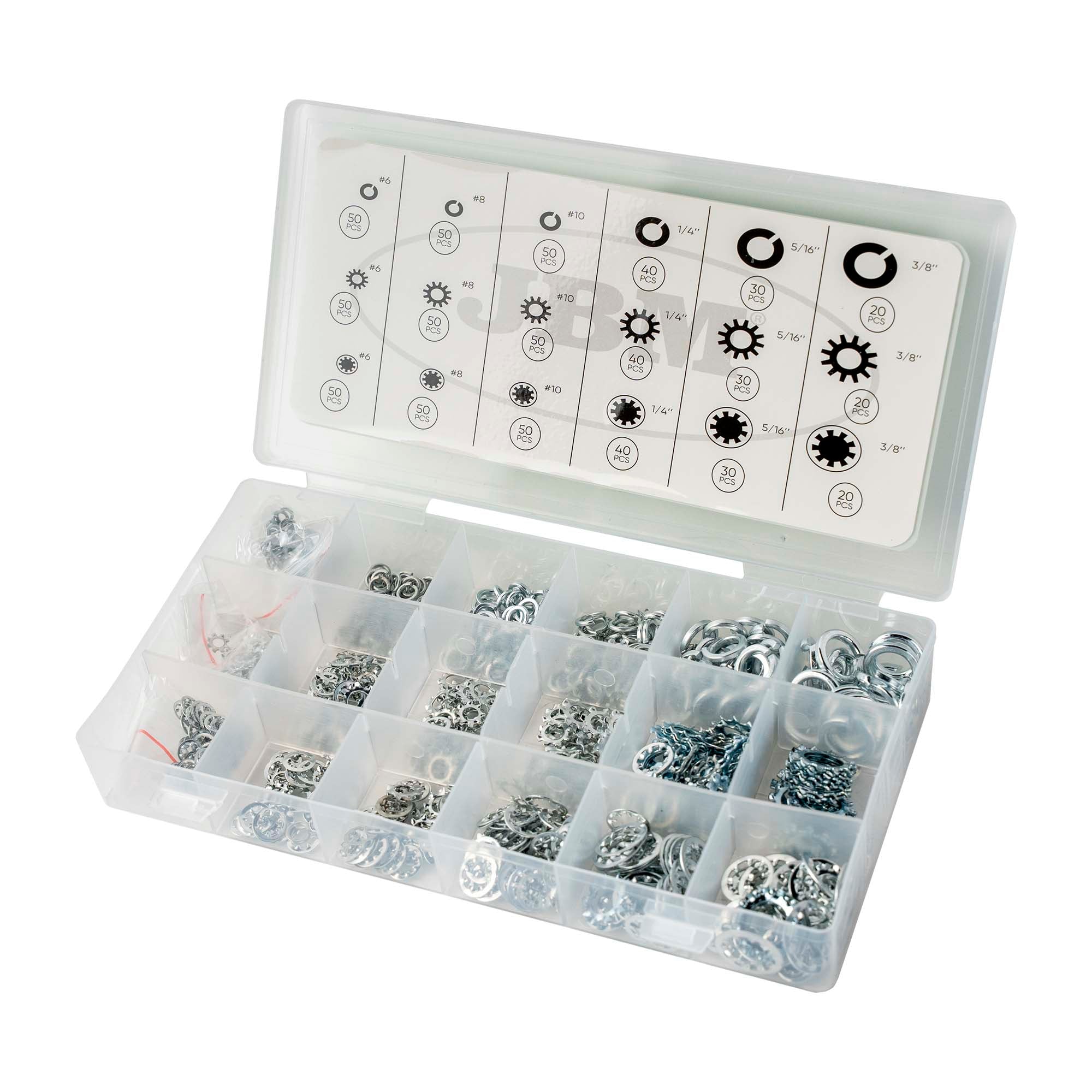 SCATOLA DI RONDELLE GROWER E DENTELLATE 720 PEZZI 54939 JBM