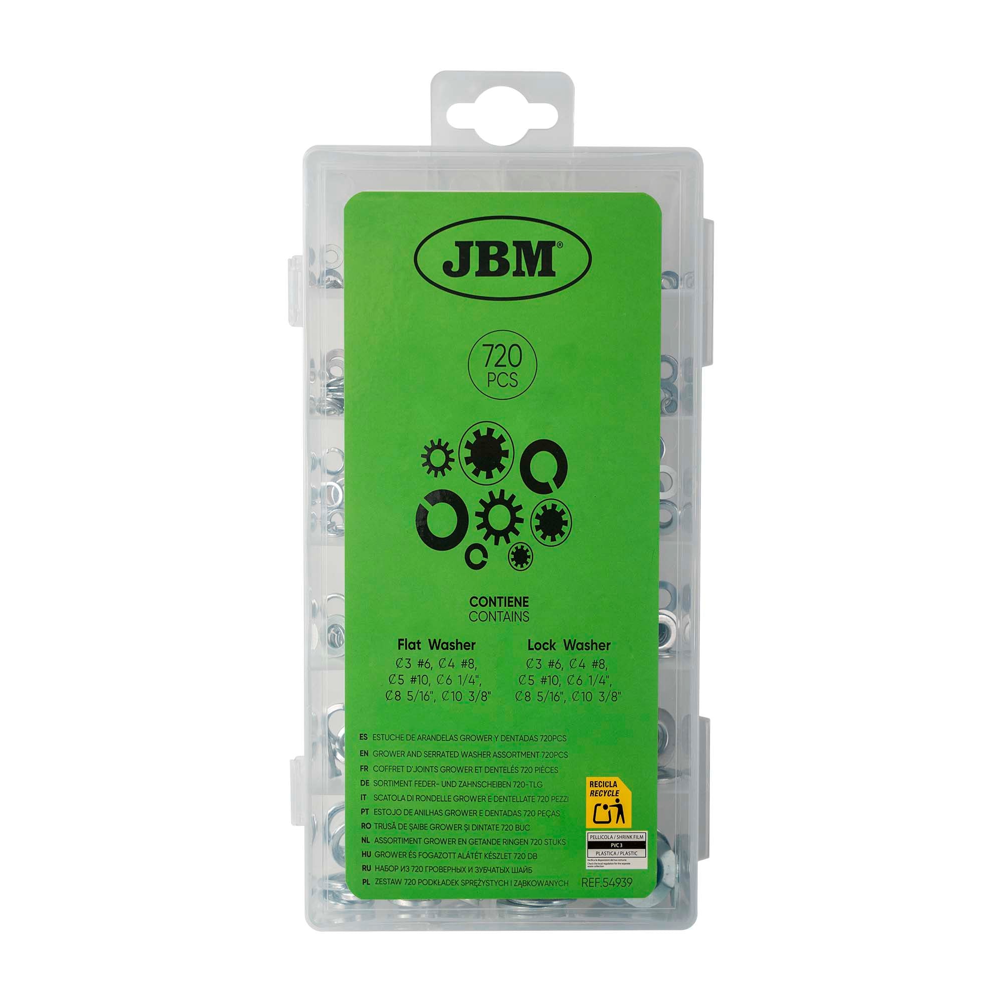 SCATOLA DI RONDELLE GROWER E DENTELLATE 720 PEZZI 54939 JBM