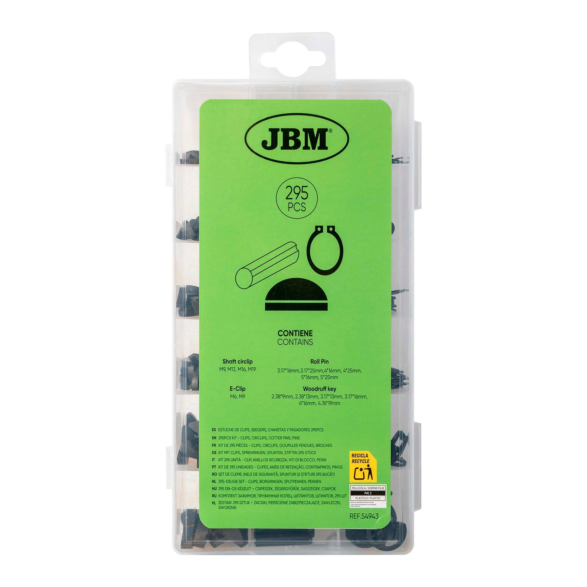 KIT 295 UNITÀ - CLIP, ANELLI DI SICUREZZA, VITI DI BLOCCO, PERNI 54943 JBM