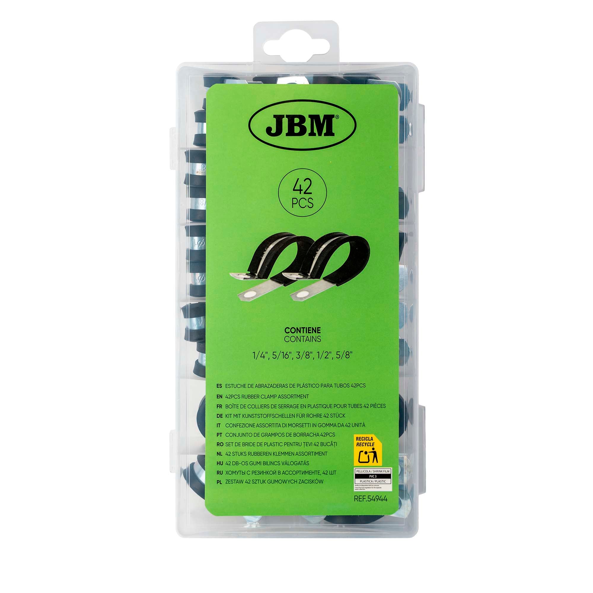 CONFEZIONE ASSORTITA DI MORSETTI IN GOMMA DA 42 UNITÀ 54944 JBM