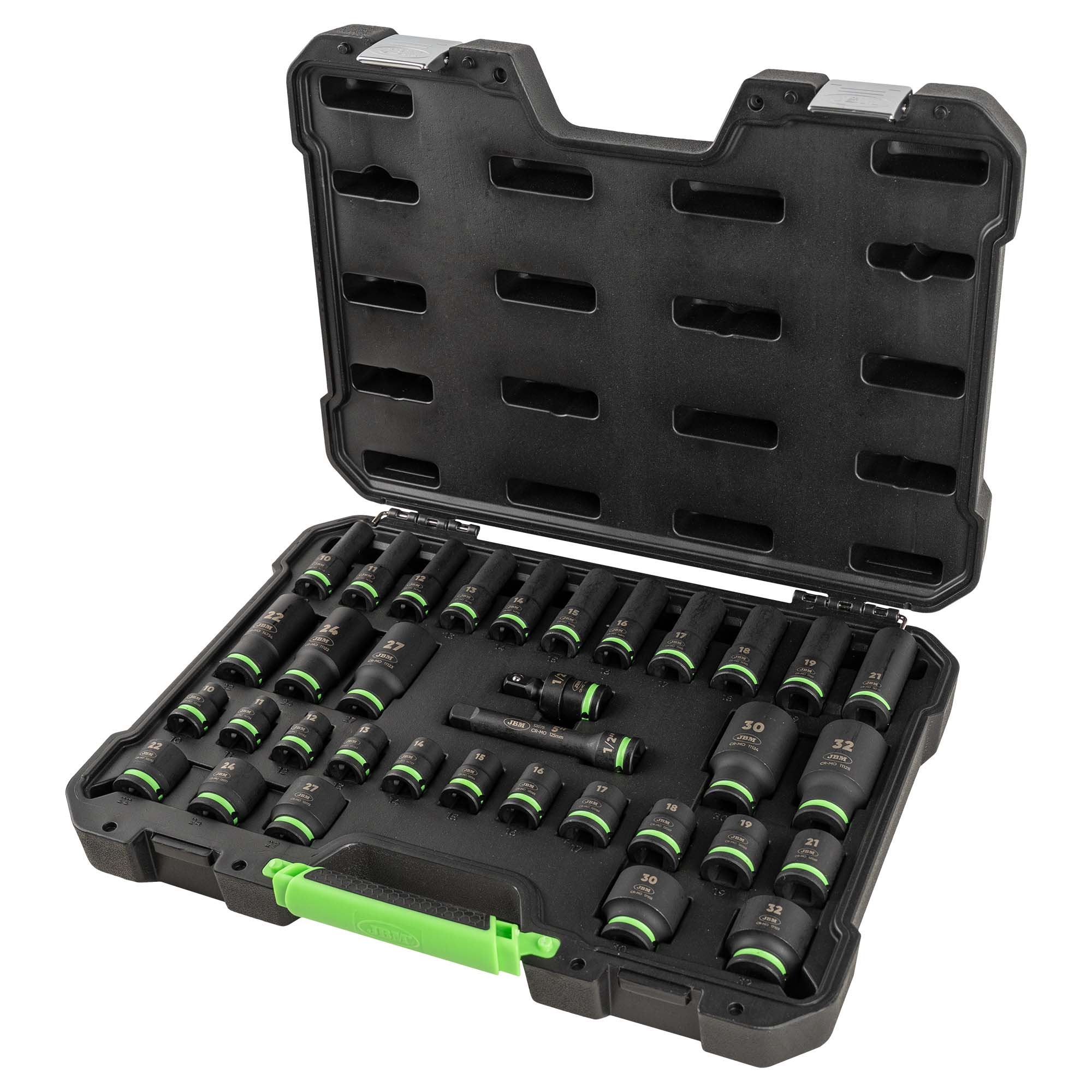 SET DI 34 PEZZI CON 16 BUSSOLE LUNGHE ESAGONALI DA 1/2" + ADATTATORI 55016 JBM