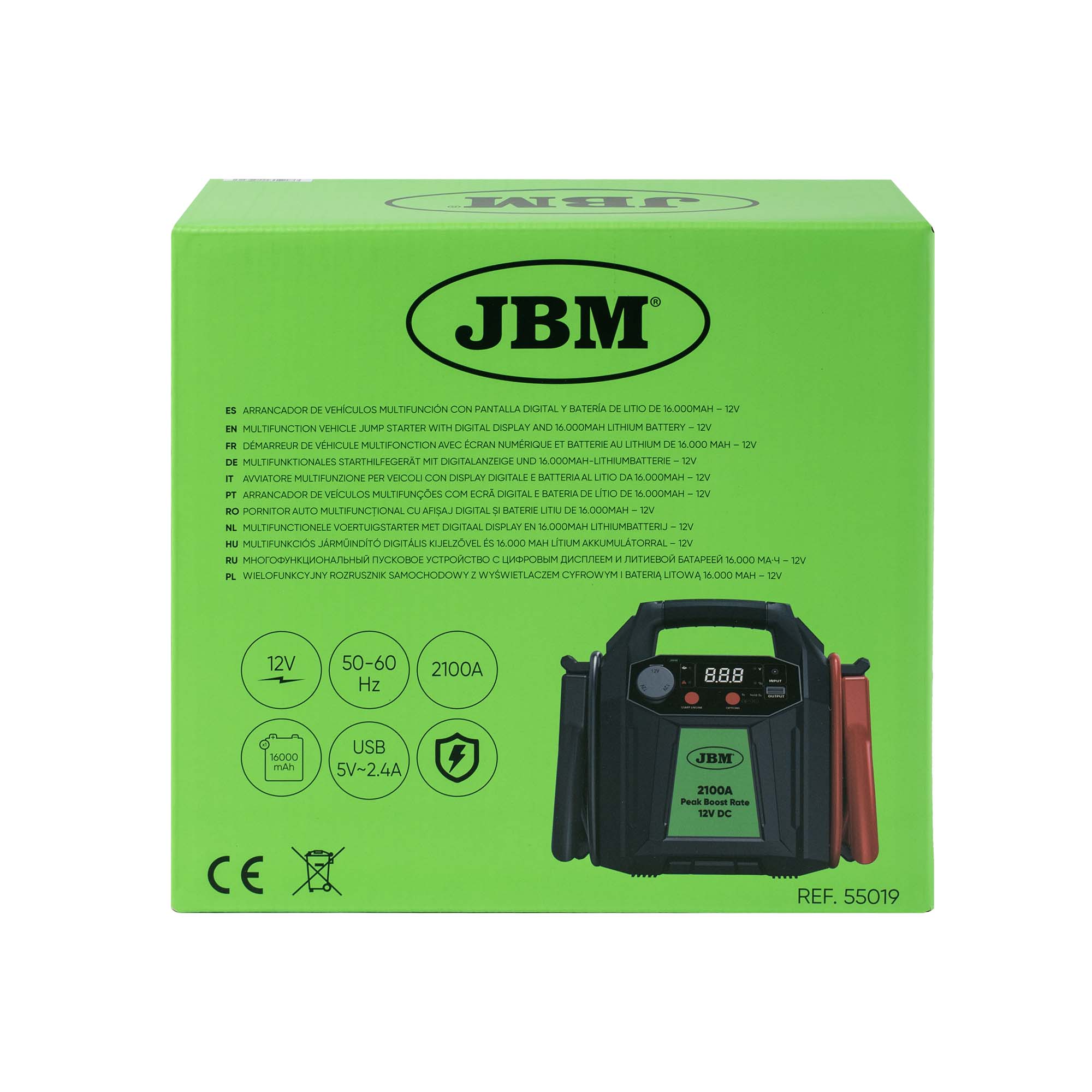 AVVIATORE MULTIFUNZIONE PER VEICOLI CON DISPLAY DIGITALE E BATTERIA AL LITIO DA 16.000MAH – 12V 55019 JBM