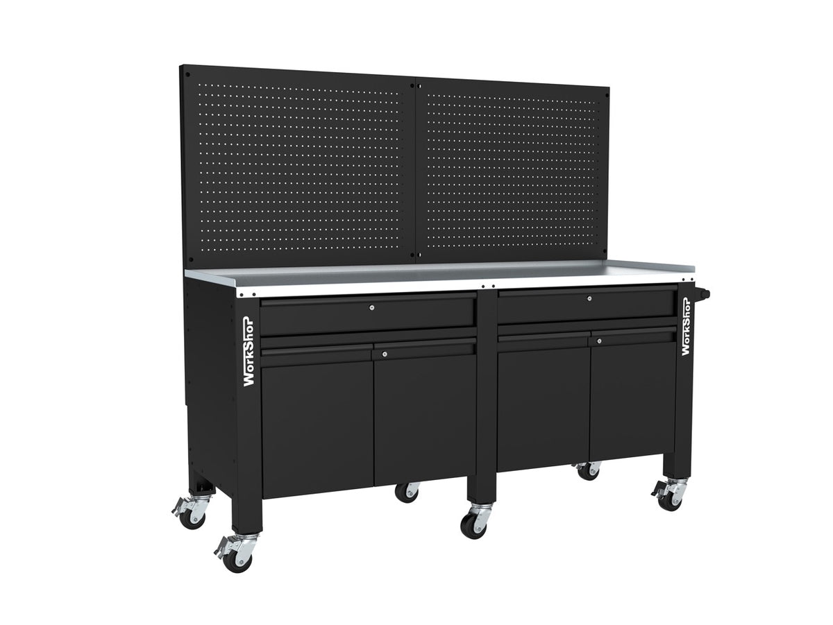 Banco da lavoro con ruote, cassetti, armadiatura e pannelli HIGH FORCE 2 mt Workshopitaly