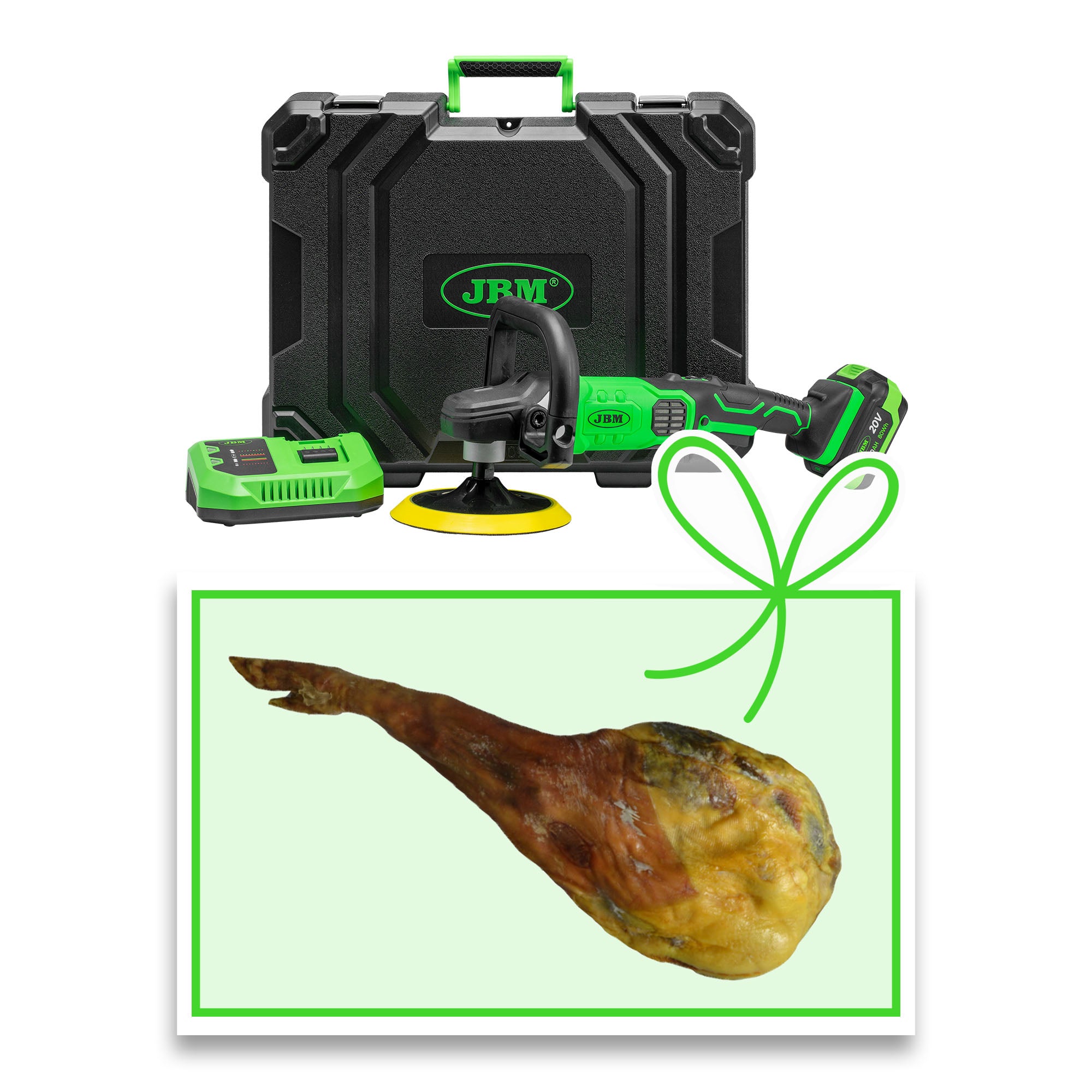 LUCIDATRICE BRUSHLESS A BATTERIA CON CUSTODIA JBM 60009C 4AH SET + 6KG. PROSCIUTTO CRUDO IBERICO