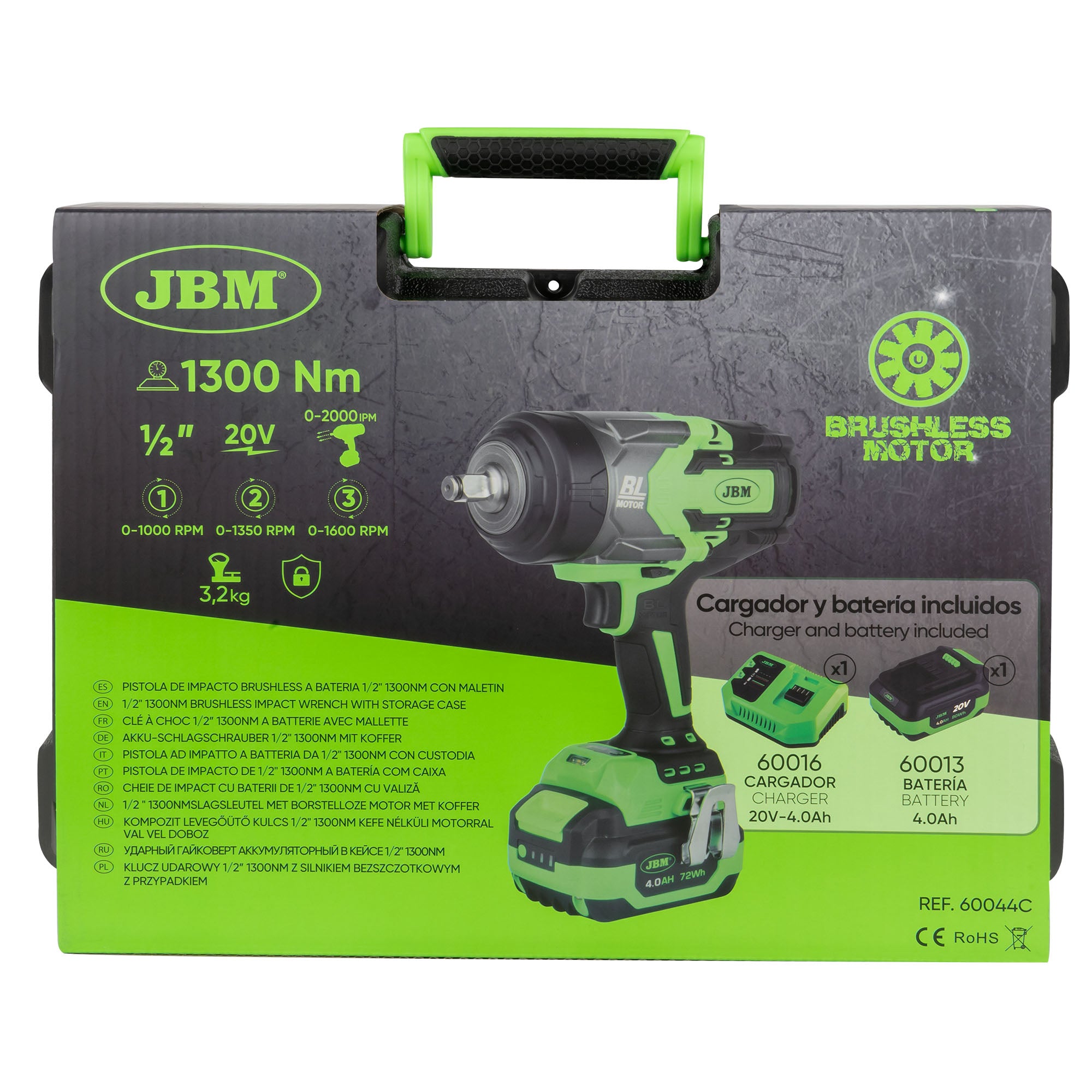 AVVITATORE PNEUMATICO BRUSHLESS A BATTERIA 1/2" 1300NM CON VALIGETTA 60044C JBM