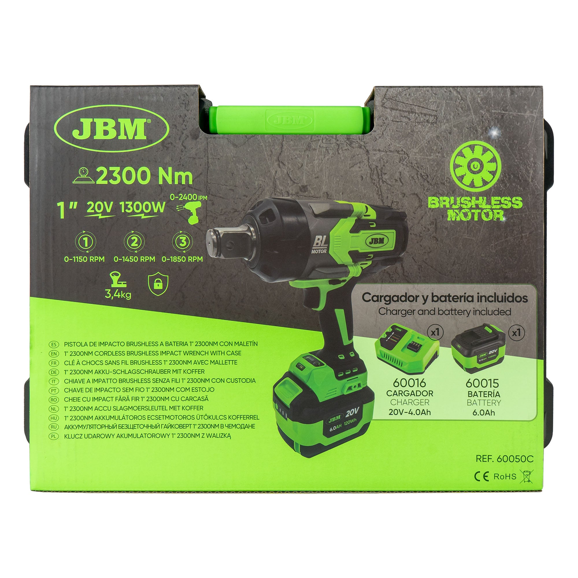AVVITATORE PNEUMATICO BRUSHLESS A BATTERIA 1" 2300NM CON VALIGETTA 60050C JBM