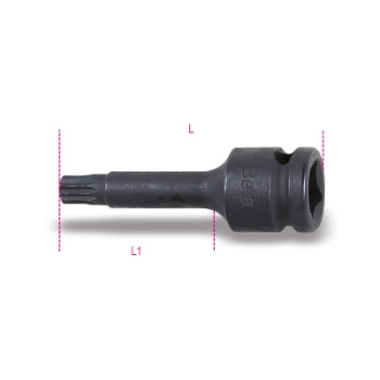 Chiavi a bussola Macchina maschio per viti con impronta XZN® con attacco quadro femmina 1/2" fosfatate Beta 720XZN - Disegno con misure