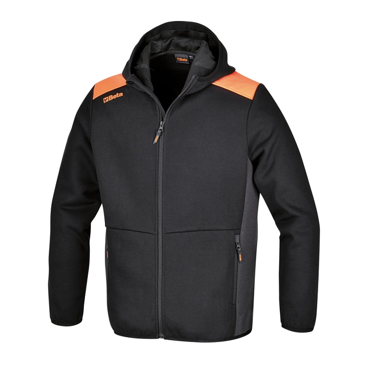 Felpa zip lunga con cappuccio, nera con inserti in grigio antracite Beta 7566NG