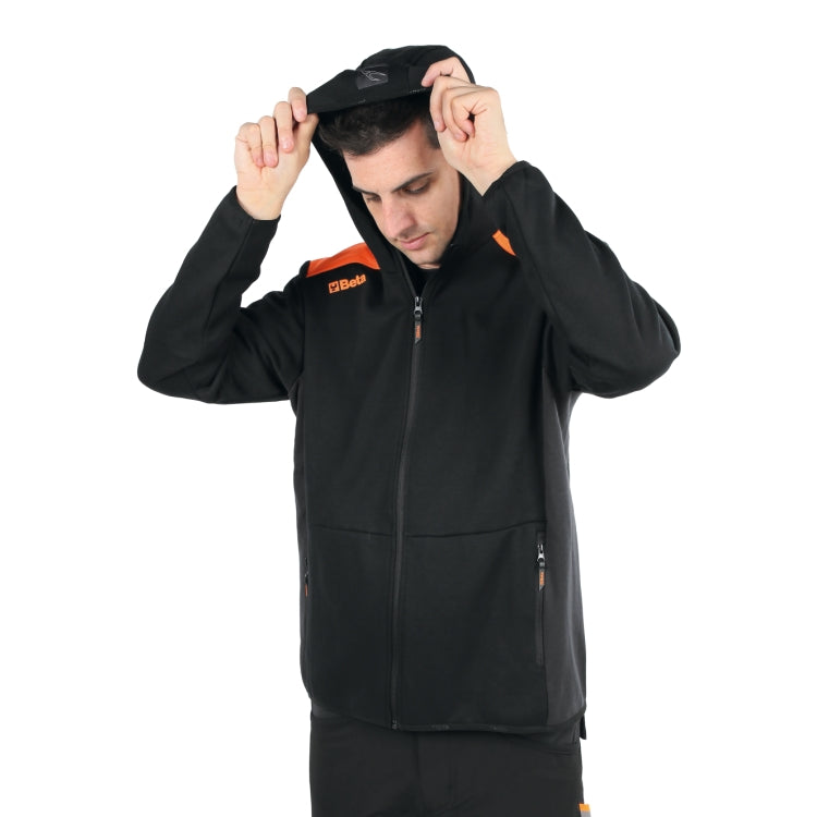 Felpa zip lunga con cappuccio, nera con inserti in grigio antracite Beta 7566NG