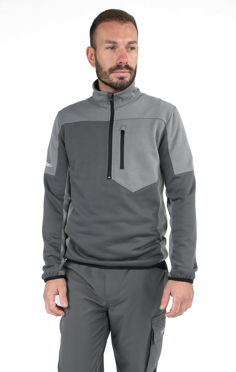 Felpa zip corta, 80% cotone, 20% poliestere, 280 g, antracite/grigio chiaro Beta 7643G