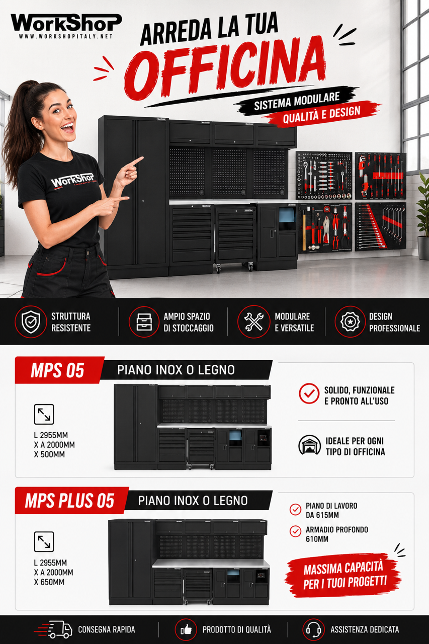 Arredo Officina Workshopitaly MPS 05 3mt. + set 172 utensili WorkShopItaly