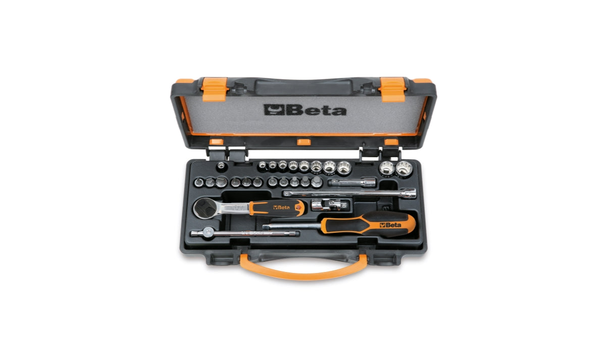 Assortimento di 11 chiavi a bussola a mano poligonali, 11 a giravite e 6 accessori in cassetta di lamiera Beta 900MB/C28