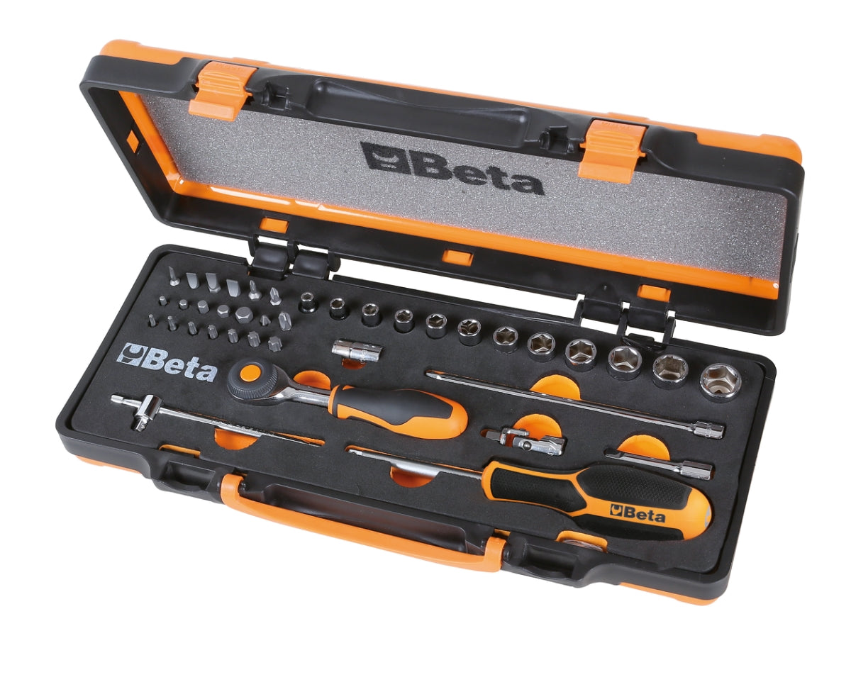 Assortimento di 11 chiavi a bussola a mano esagonali, 20 inserti per avvitatori e 7 accessori in termoformato rigido, in cassetta di lamiera Beta 900/C11HR