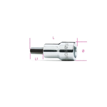 Chiavi a bussola a mano maschio esagonale con attacco quadro femmina 3/8" cromate - inserti bruniti Beta 910PE/AS - Disegno con misure