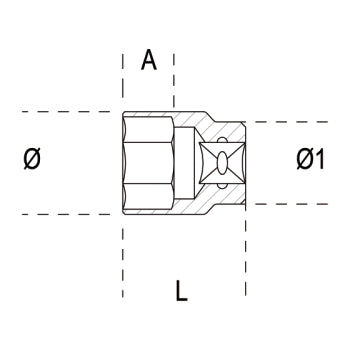 Chiavi a bussola a mano con attacco quadro femmina 1/2", bocca poligonale, cromate Beta 920AS - Disegno con misure