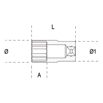 Chiavi a bussola a mano con attacco quadro femmina 1/2", tipo lungo bocca poligonale, cromate Beta 920AS/L - Disegno con misure