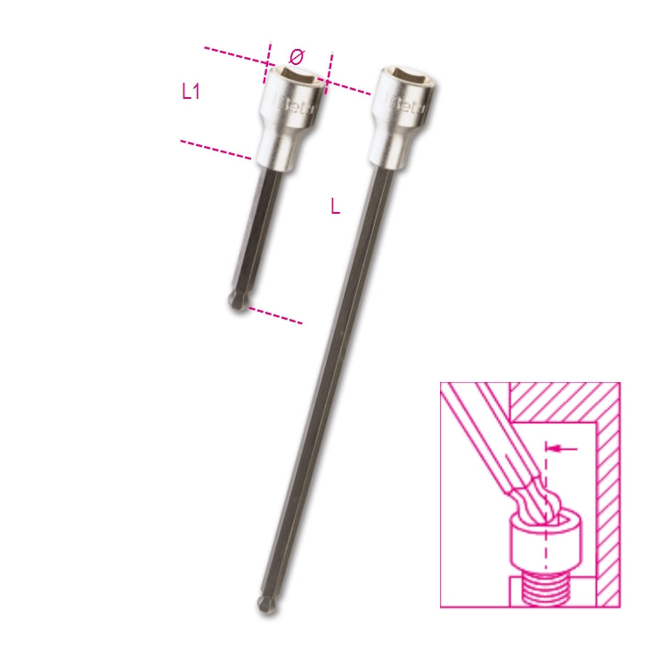 Chiavi a bussola a mano maschio esagonale con estremità sferica con quadro femmina 1/2" cromate - inserti bruniti Beta 920BP
