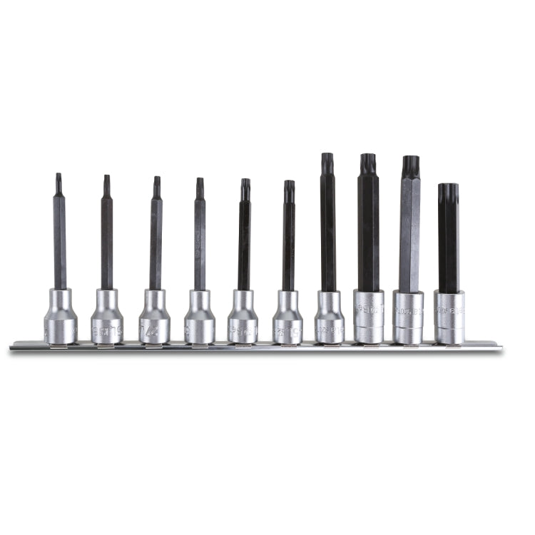 Serie di 10 chiavi a bussola maschio lunghe (art. 920TX/L) per viti con impronta Torx(R) su suporto Beta 920TX/L-SB10