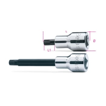 Chiavi a bussola a mano maschio per viti con impronta XZN®, con attacco quadro femmina 1/2" cromate - inserti bruniti Beta 920XZN - Disegno con misure