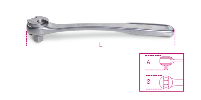 Cricchetto reversibile con attacco quadro maschio 1/2" in acciaio inossidabile Beta 920/55INOX