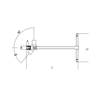 Chiave a T cromata con bussola esagonale snodata Beta 952AS - Disegno con misure
