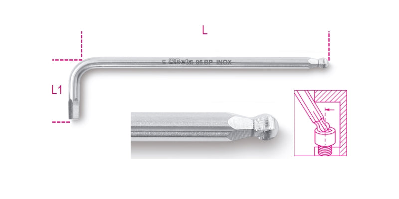 Chiavi maschio esagonale piegate con estremità sferica in acciaio inossidabile Beta 96BPINOX