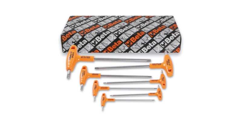 Serie di 7 chiavi maschio esagonale piegate con impugnatura di manovra in acciaio inossidabile Beta 96TINOX-AS/S7