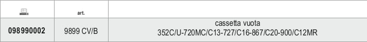 Cassetta vuota Beta 9899 CV/B - Tabella misure