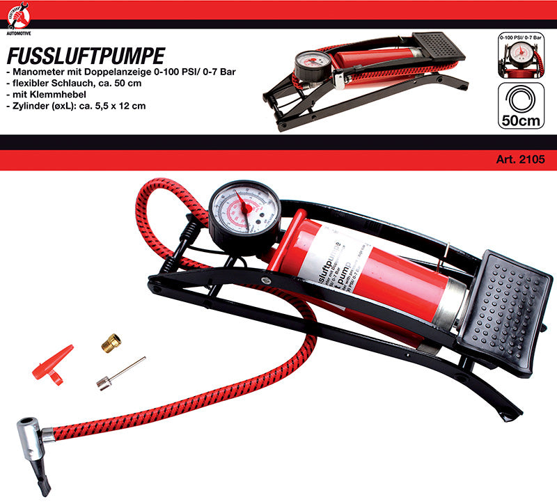 POMPA GONFIAGGIO A PEDALE, 0-7 BAR BGS2105