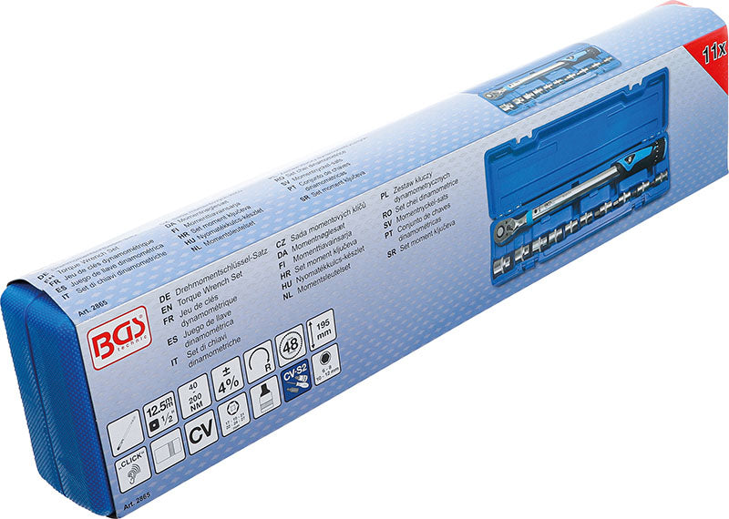 SET 11 PEZZI, CHIAVE DINAMOMETRICA,ATT. 1/2”, 40 - 200 NM BGS2865