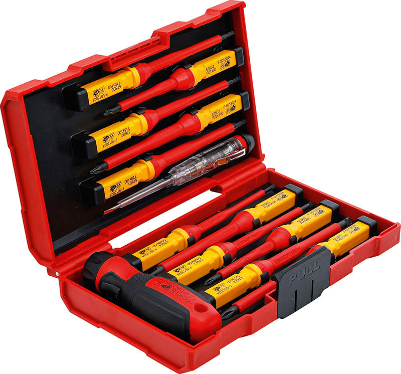 SET 13 PEZZI, CACCIAVITI ISOLATI VDE, CON LAME INTERCAMBIABILI BGS35814