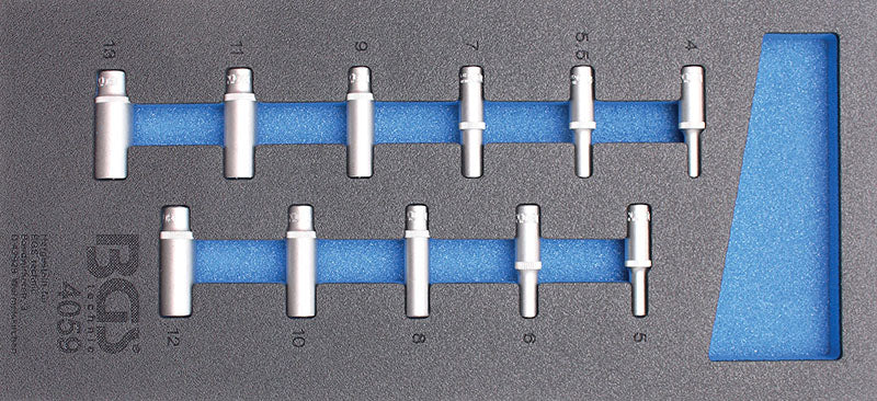 MODULO PER CARRELLO: 11 PEZZI, BUSSOLE ATT. 1/4” ESAGONALI LUNGHE BGS4059