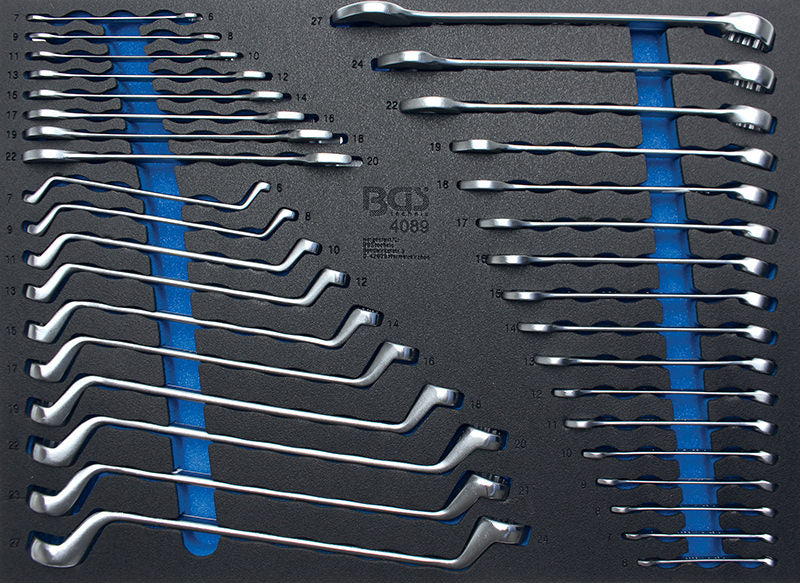 MODULO PER CARRELLO: CHIAVI COMBINATE, DOPPIO ANELLO, FORCHETTA DOPPIA, 35 PEZZI BGS4089