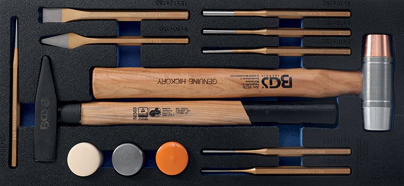 MODULO PER CARRELLO: 14 PEZZI MARTELLO CON TESTE INTERCAMBIABILI, CACCIASPINE E SCALPELLI BGS4129