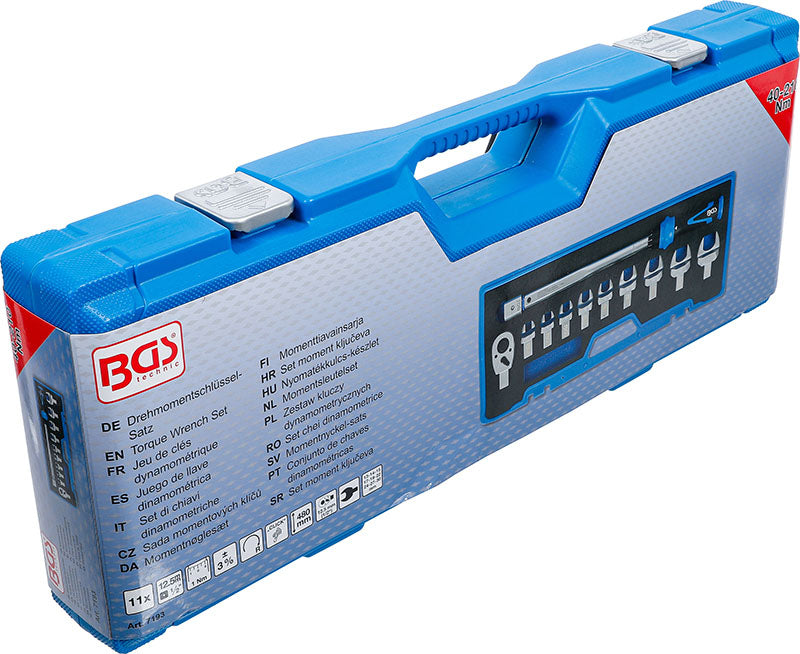 SET 11 PEZZI, CHIAVE DINAMOMETRICA ATT. 1/2”, 40 - 210 NM E ACCESSORI BGS7193