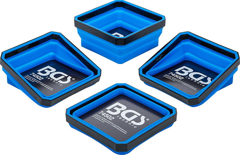 SET 4 PEZZI VASCHETTE MAGNETICHE QUADRATE PIEGHEVOLI IN SILICONE,115 X 115 X 50 MM BGS74502