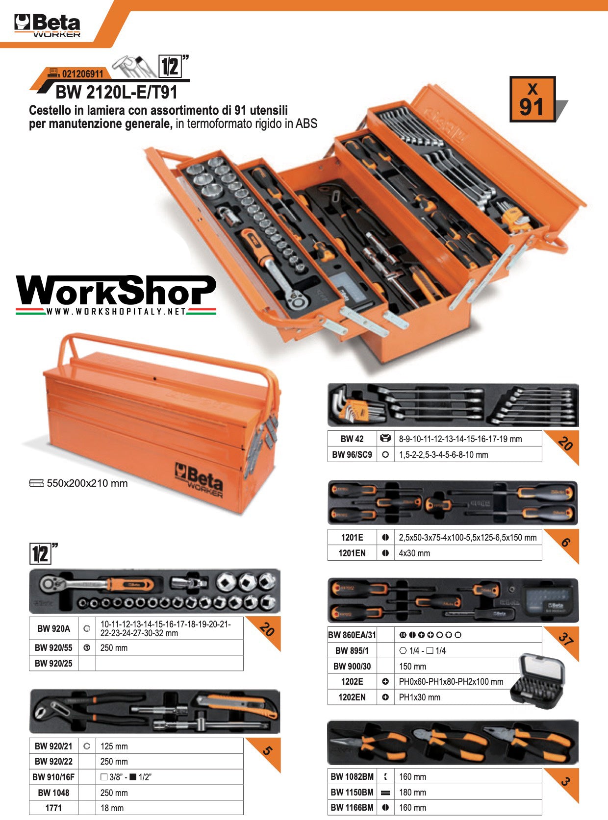 Cestello con assortimento 91 utensili Beta BW 2120L-E/T91