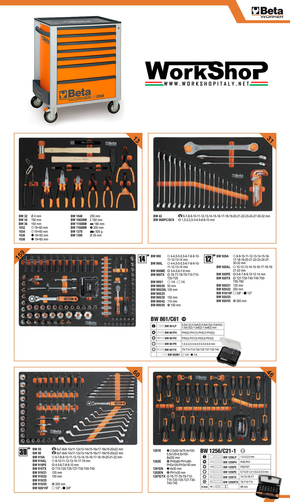 Cassettiera mobile con sette cassetti e assortimento di 309 utensili Beta BW 2400S 7/E-M