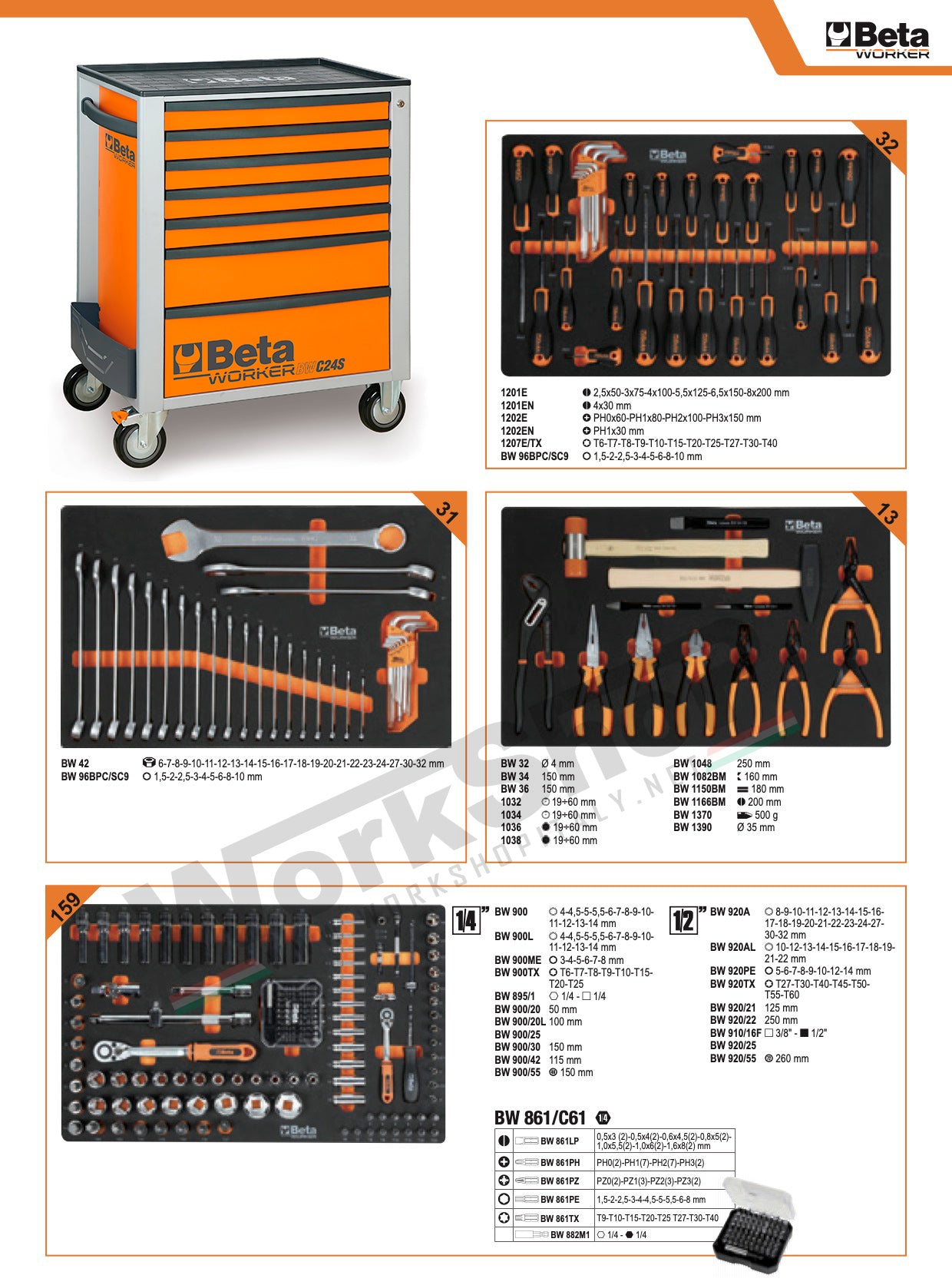 Cassettiera mobile con sette cassetti e assortimento di 235 utensili Beta BW 2400S 7/I-S