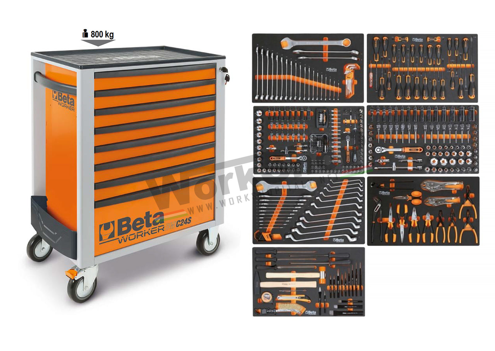Cassettiera mobile con otto cassetti e assortimento di 398 utensili Beta BW 2400S 8/E-L