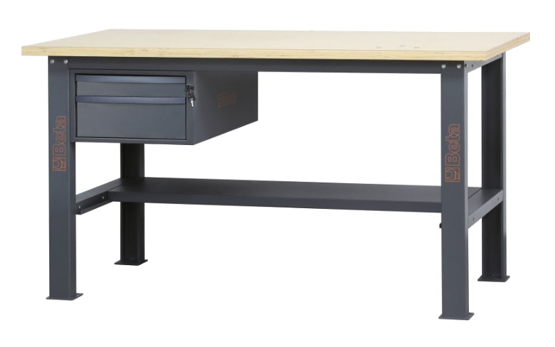 Banco da lavoro 1,6 m con piano in legno e 2 cassetti Beta C58BC-W1,6 2C