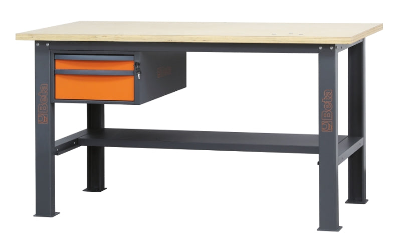 Banco da lavoro 1,6 m con piano in legno e 2 cassetti Beta C58BC-W1,6 2C