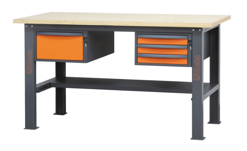 Banco da lavoro 1,6 m con piano in legno e 4 cassetti Beta C58BC-W1,6 4C