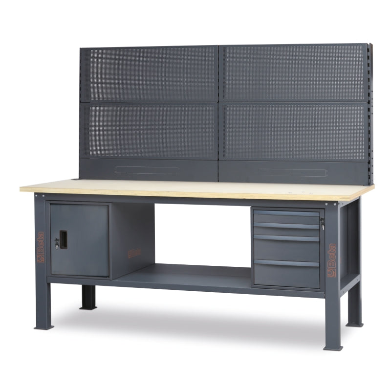 Banco da lavoro 2,1 m con piano in legno, 4 cassetti e modulo anta Beta C58BC-W2,1 4CA/A+SVR